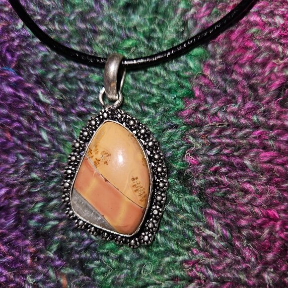 Maligano jasper, gemstone, pendant, 925 silver plate, black cord, new - Picture 5 of 7